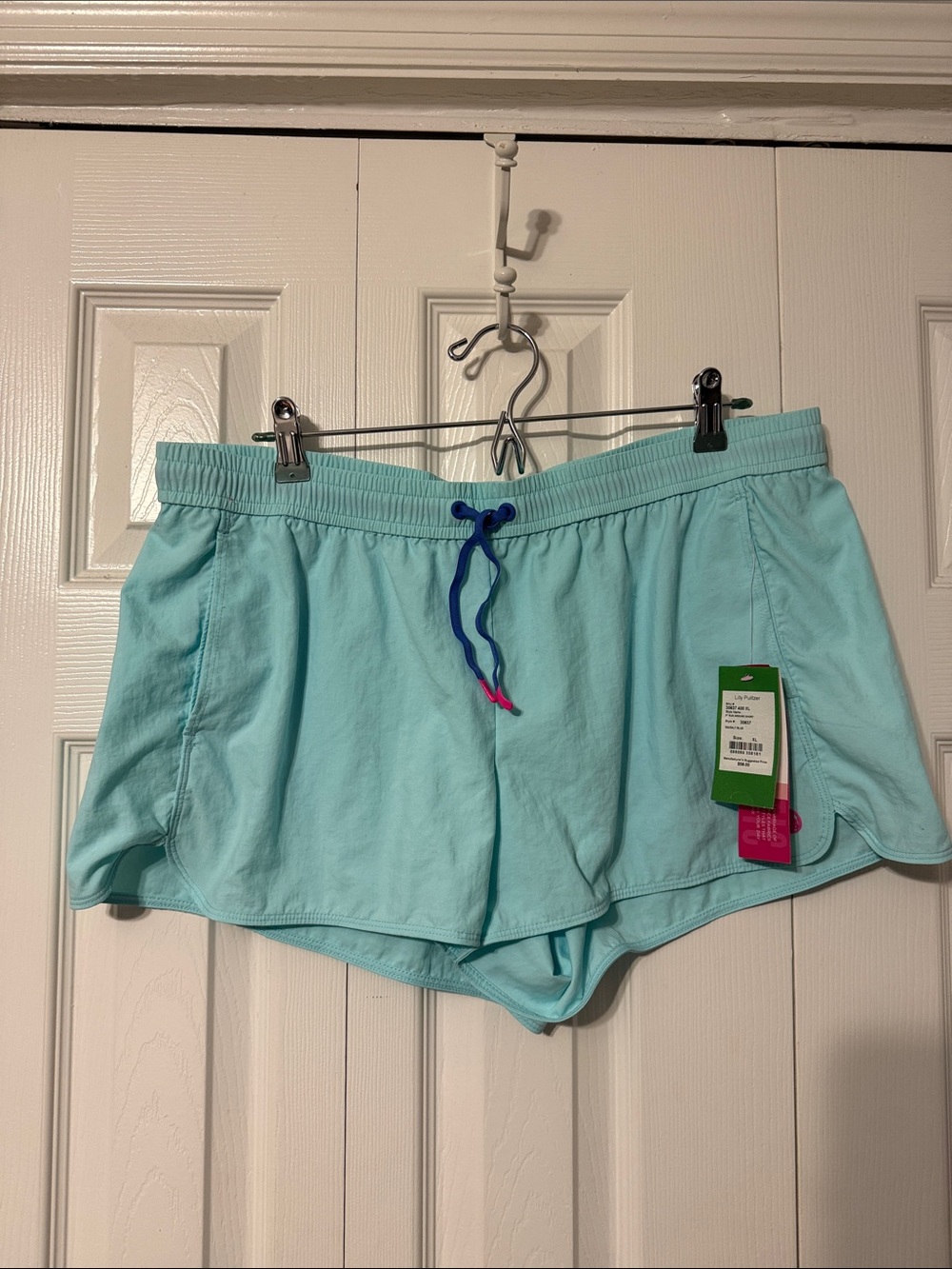 Lilly Pulitzer Aqua Athletic Shorts with Navy Drawstring